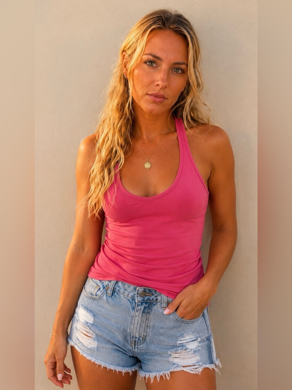 Blu Chic Pink Racer Back Tank Top Size M